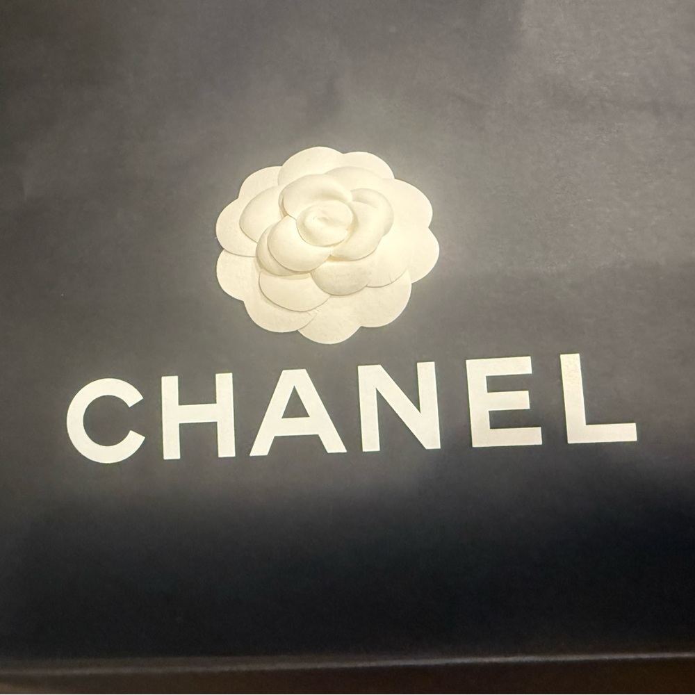 CHANEL Black Box Top with White Camellia and Logo